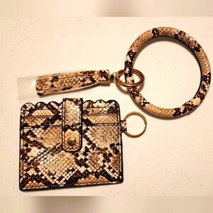 Brown Alligator Print Leather Key Ring, bangle, wristlet, cardholder wallet NWOT